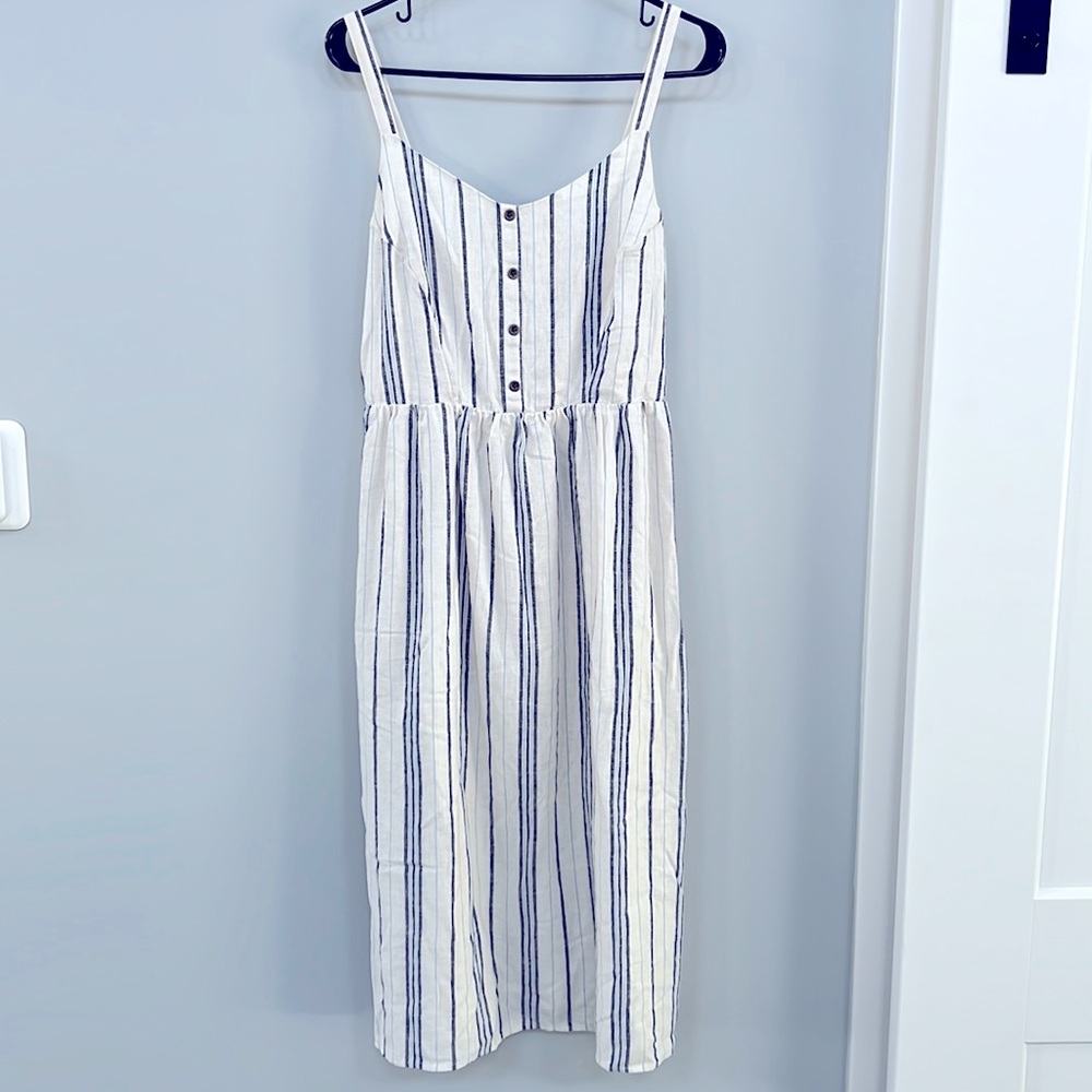 Old Navy White Midi Dress with Navy Stripes